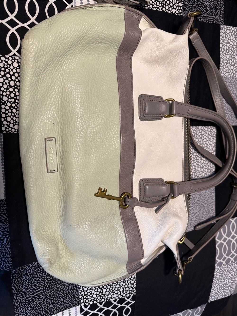 Fossil Julia Colorblock Leather Satchel - Mint, White & Gray